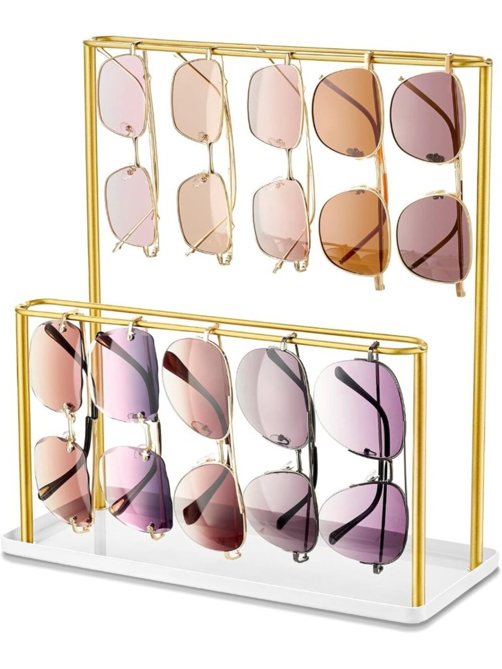 Stylish Gold Sunglass Display Stand & Organizer - Retail Eye Glass Holder